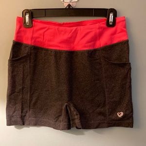 Shoactive Cute workout shorts w/pockets. Pink and Charcoal grey soft Large